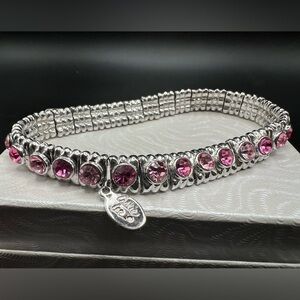 Cookie Lee Signed Silver Tone Pink Rhinestone Tennis Bracelet 6 3/4”